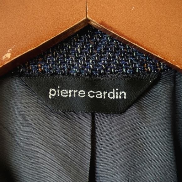 Pierre Cardin 80's Vintage Union Made Herringbone Woven Blazer Jacket Navy 42R - Picture 5 of 16